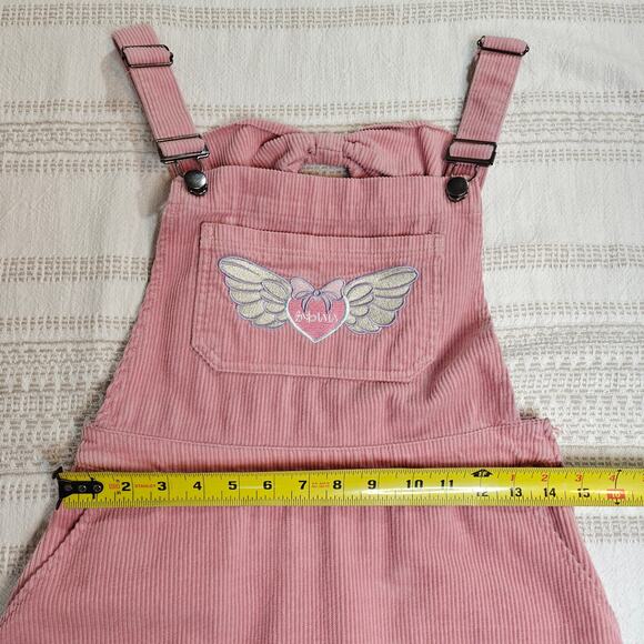Hot Topic Pink Corduroy Heart Wings Overall Dress Size Small - Picture 3 of 6